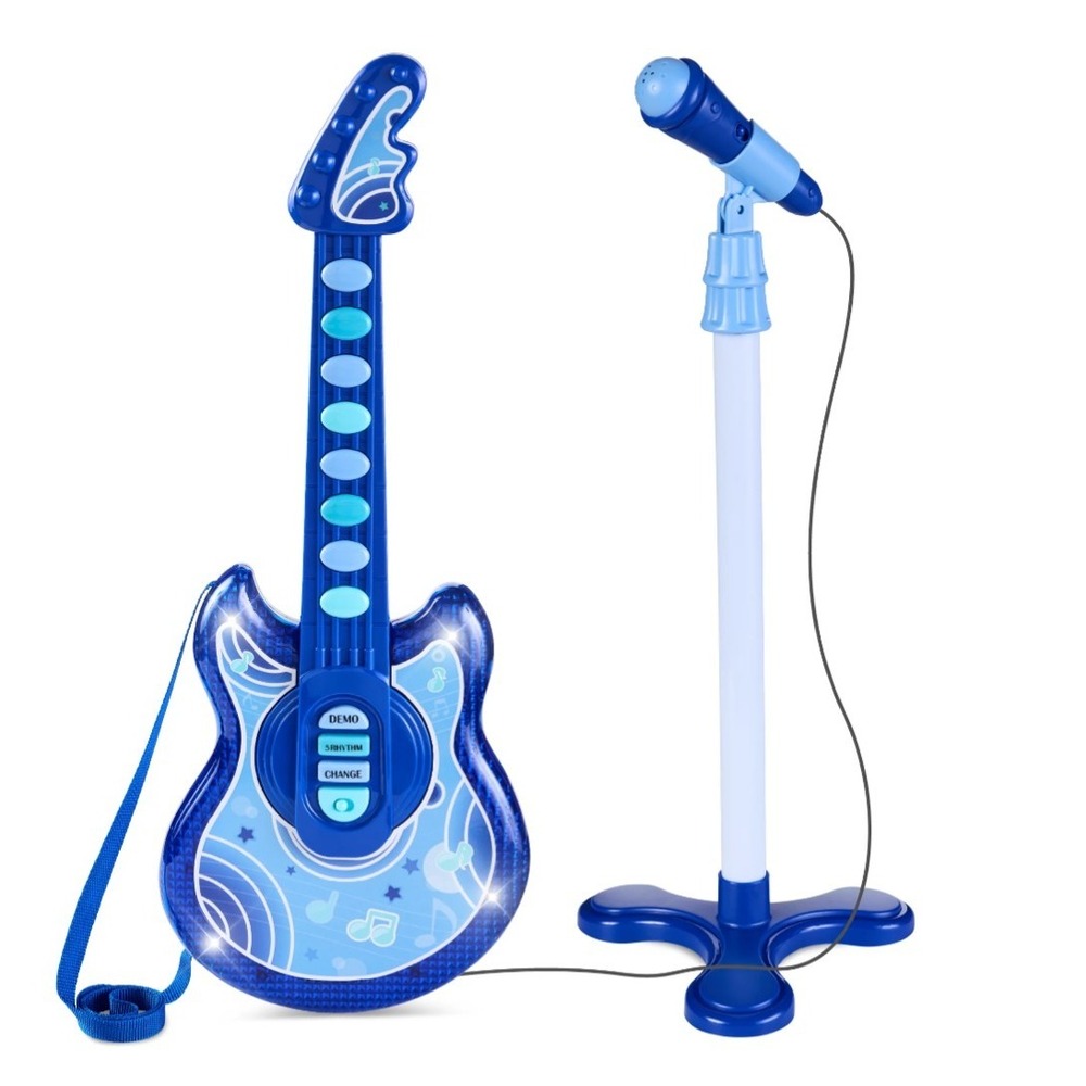 19-Inch Kids Electric Toy Guitar with Microphone and Stand Blue